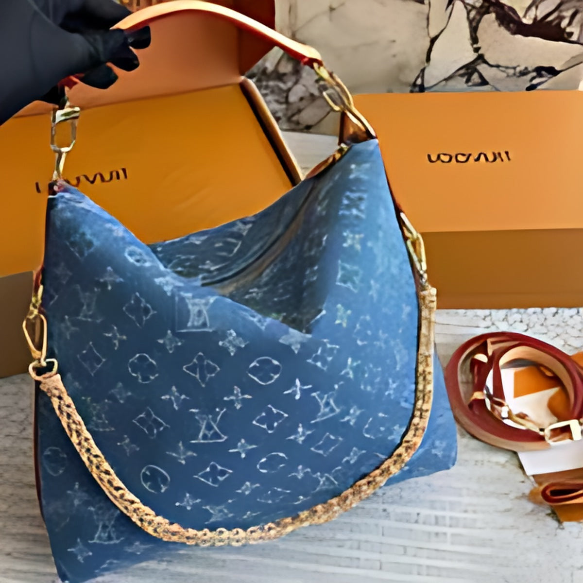 Chain Trim Hobo Shoulder Bag