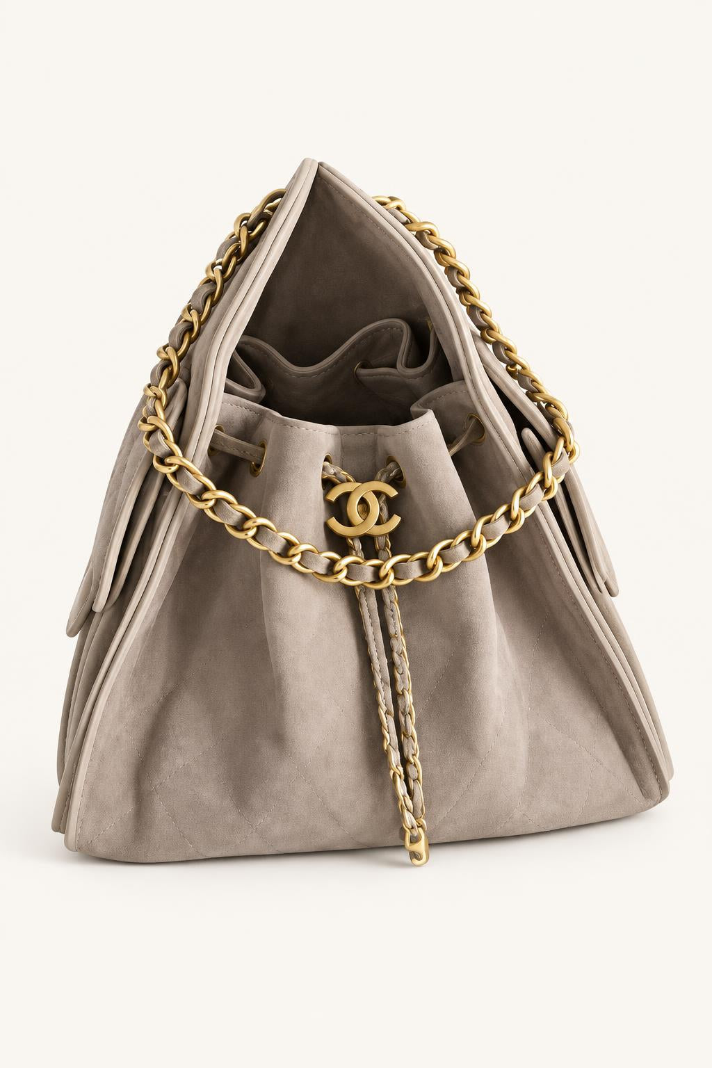 Quilted Chain Handle Bucket Bag