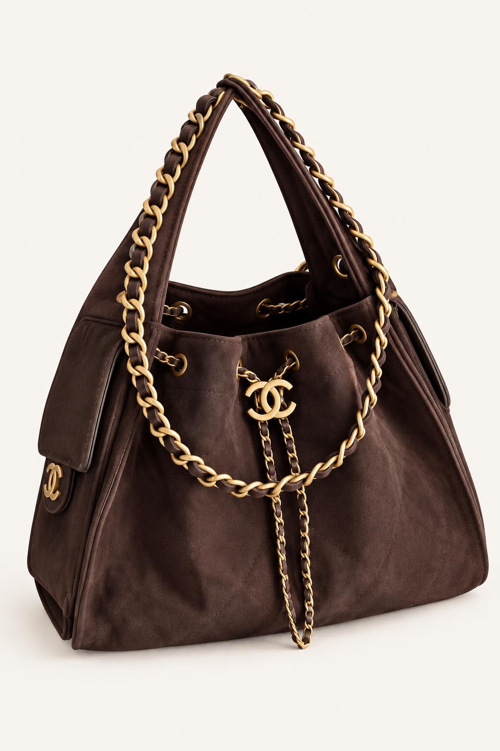 Quilted Chain Handle Bucket Bag