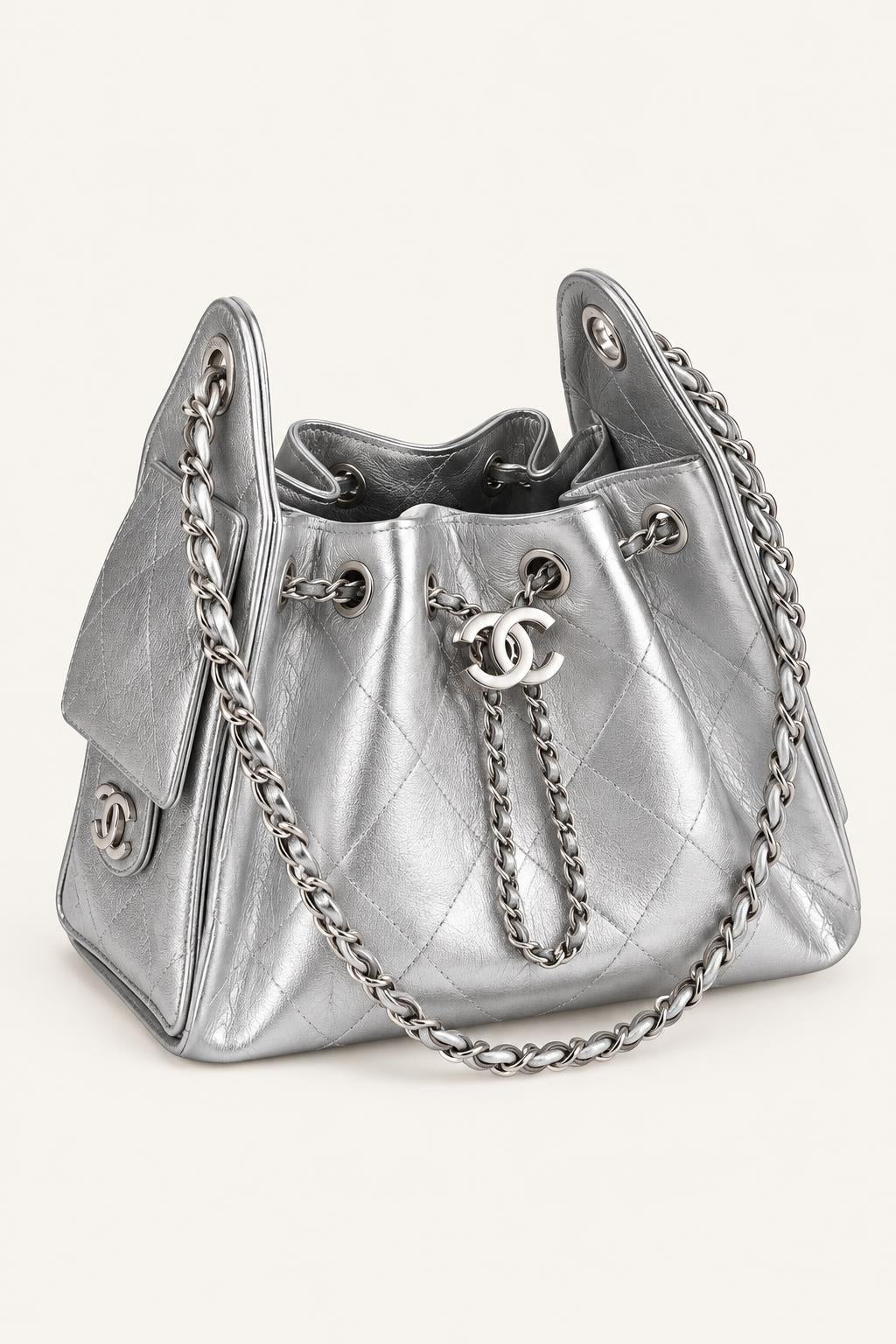 Quilted Chain Handle Bucket Bag