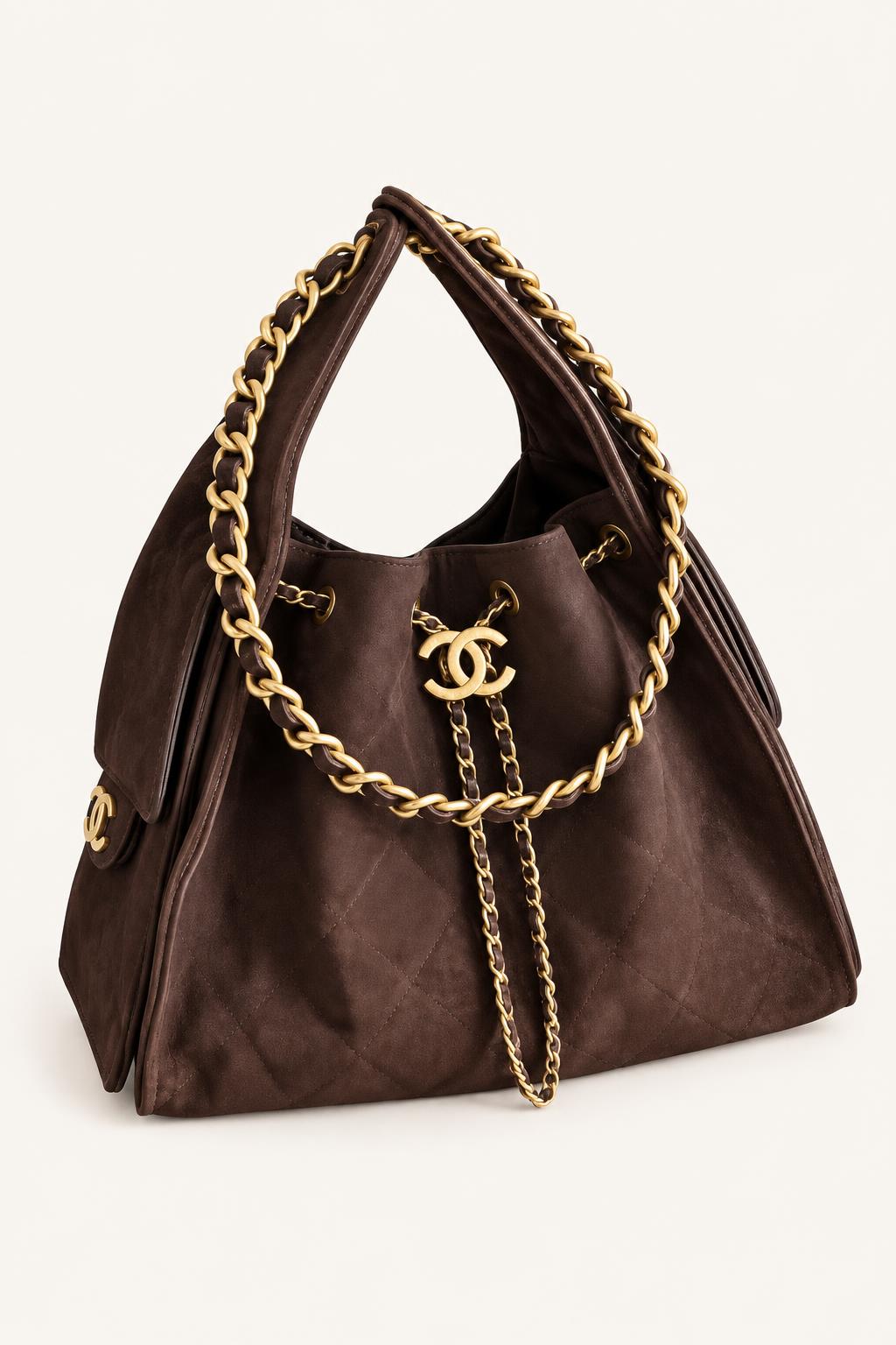 Quilted Chain Handle Bucket Bag