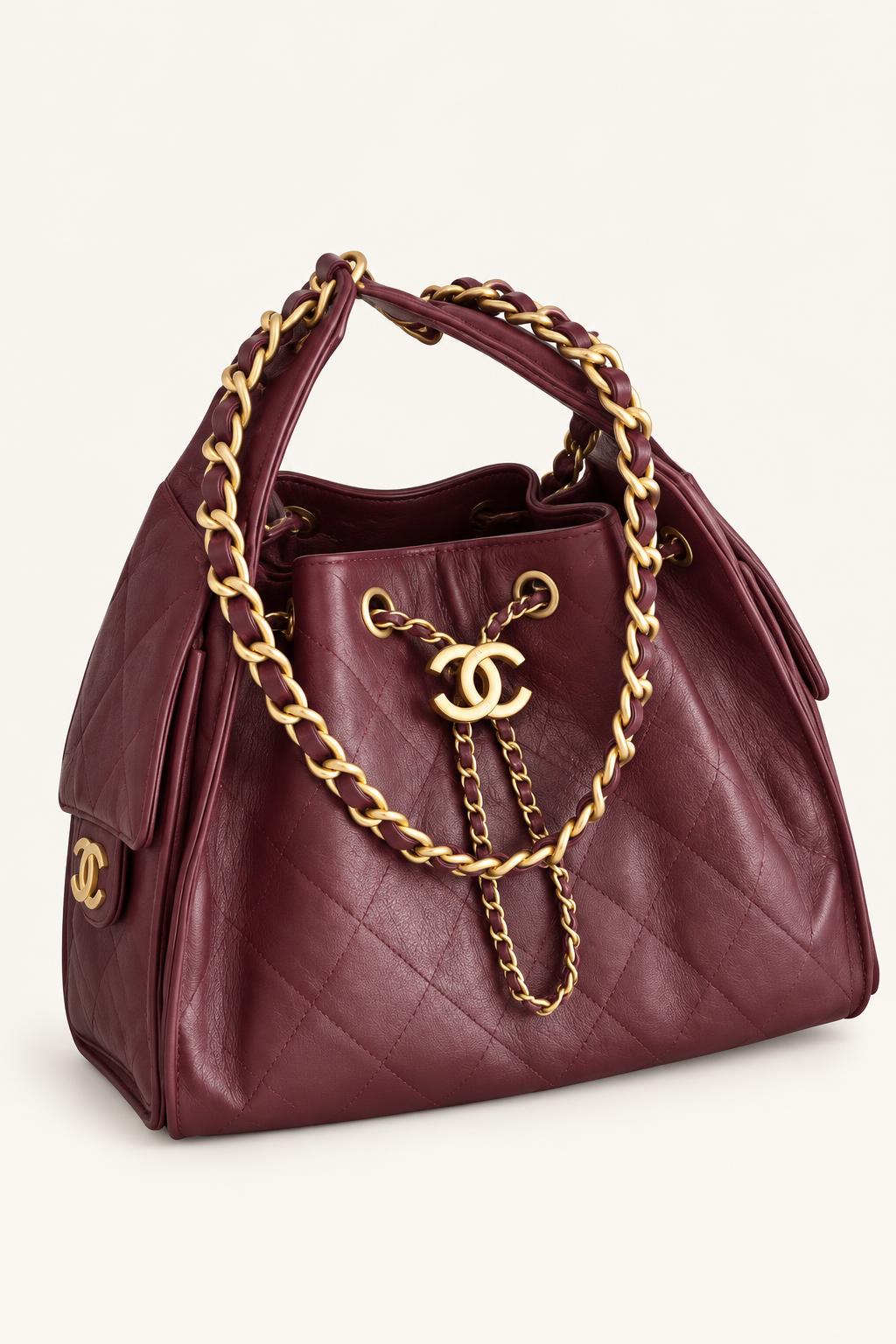Quilted Chain Handle Bucket Bag