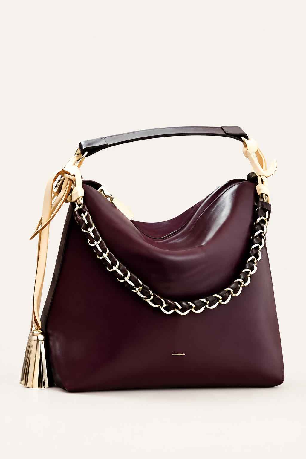 Chain Trim Hobo Shoulder Bag