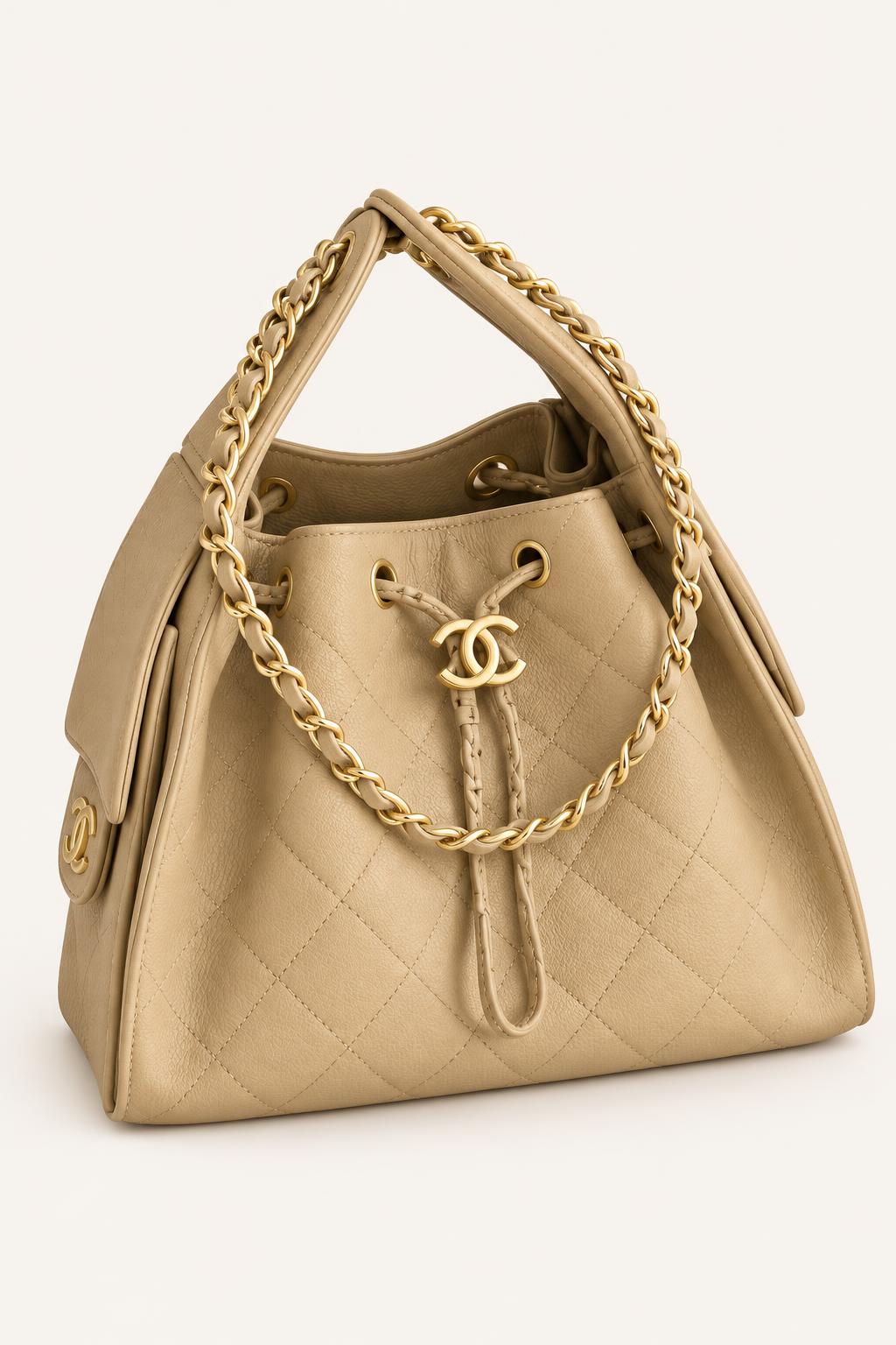 Quilted Chain Handle Bucket Bag