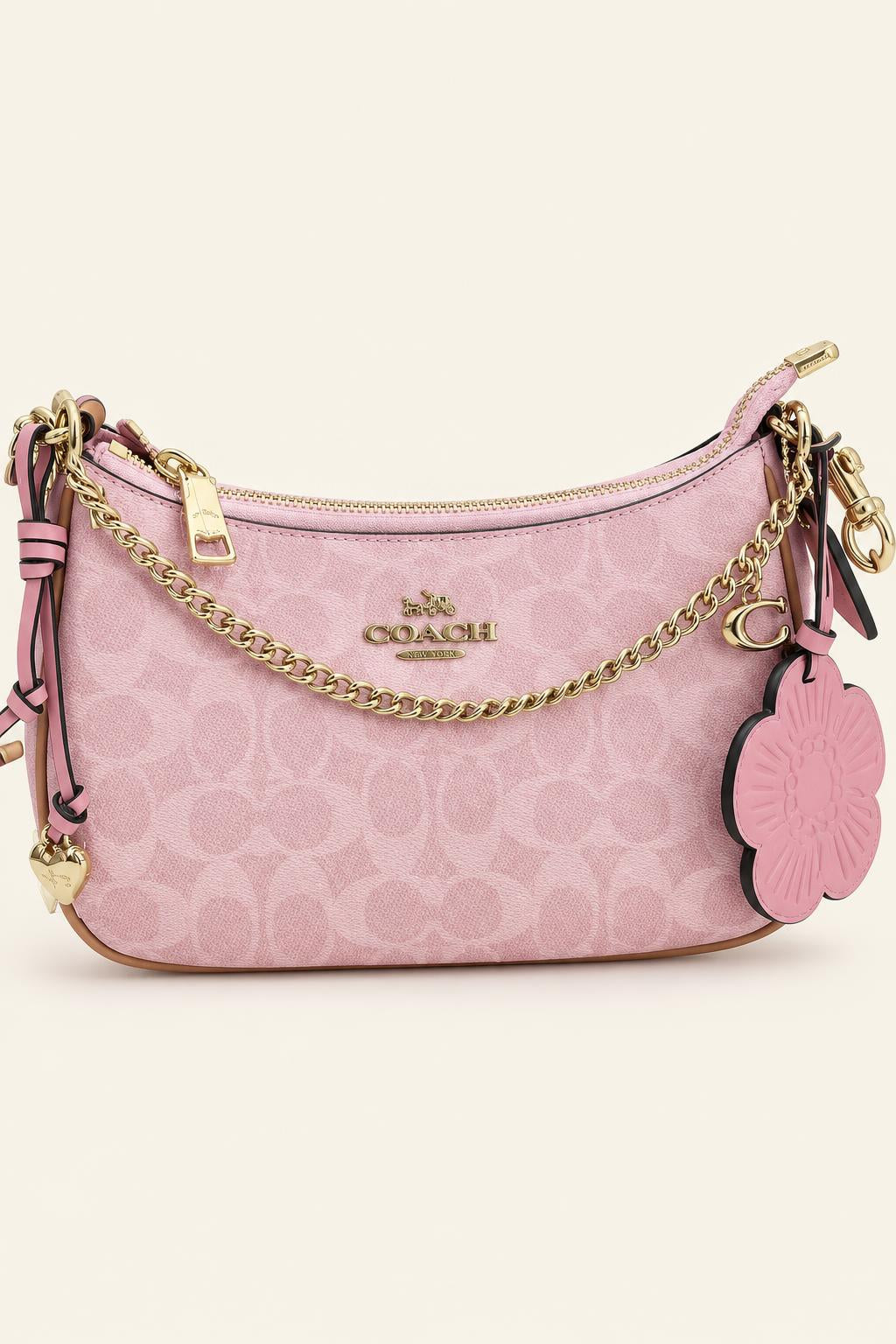 Printed Chain Accent Shoulder Bag