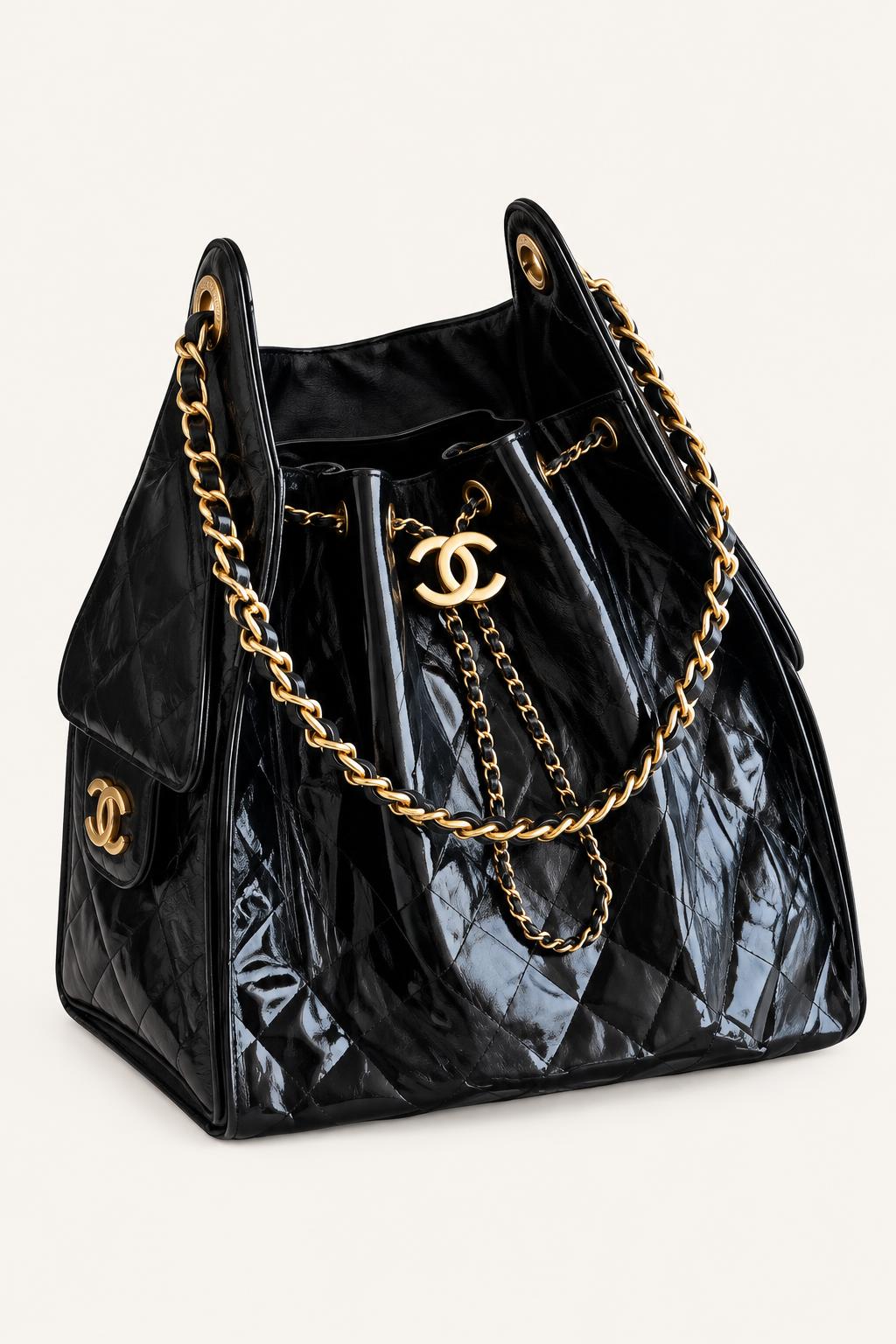 Quilted Chain Handle Bucket Bag