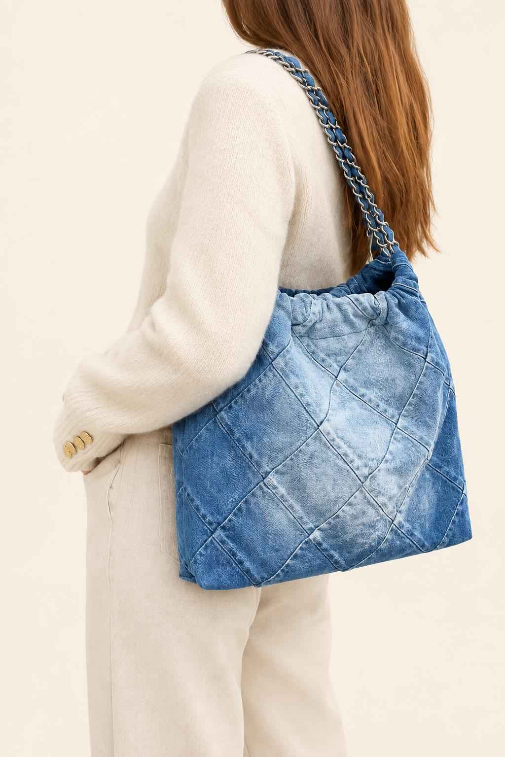 Washed Quilted Hobo Shoulder Bag