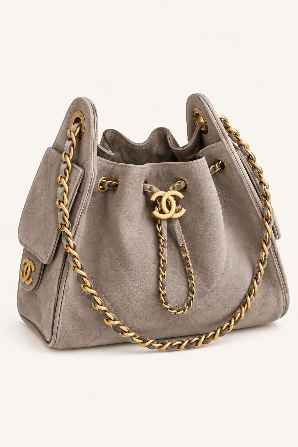 Quilted Chain Handle Bucket Bag