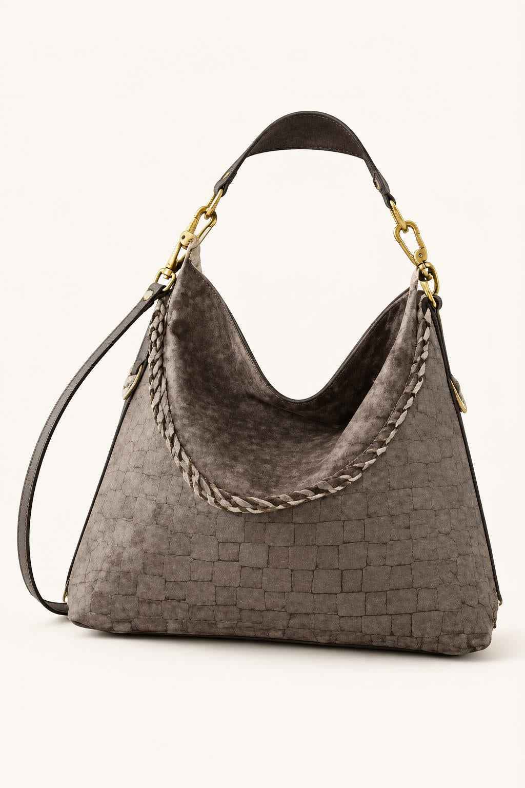 Chain Trim Hobo Shoulder Bag