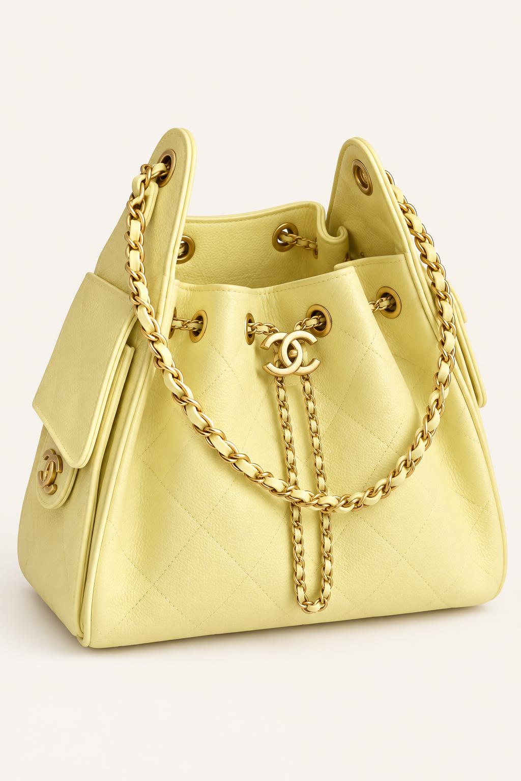 Quilted Chain Handle Bucket Bag
