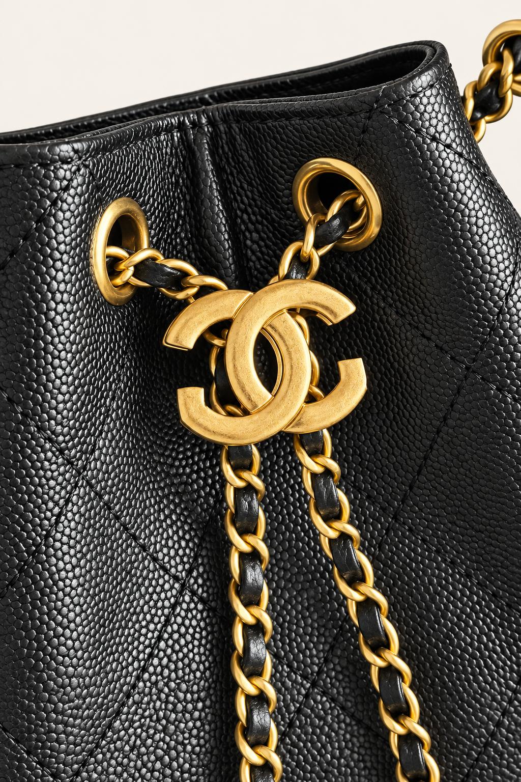 Quilted Chain Handle Bucket Bag