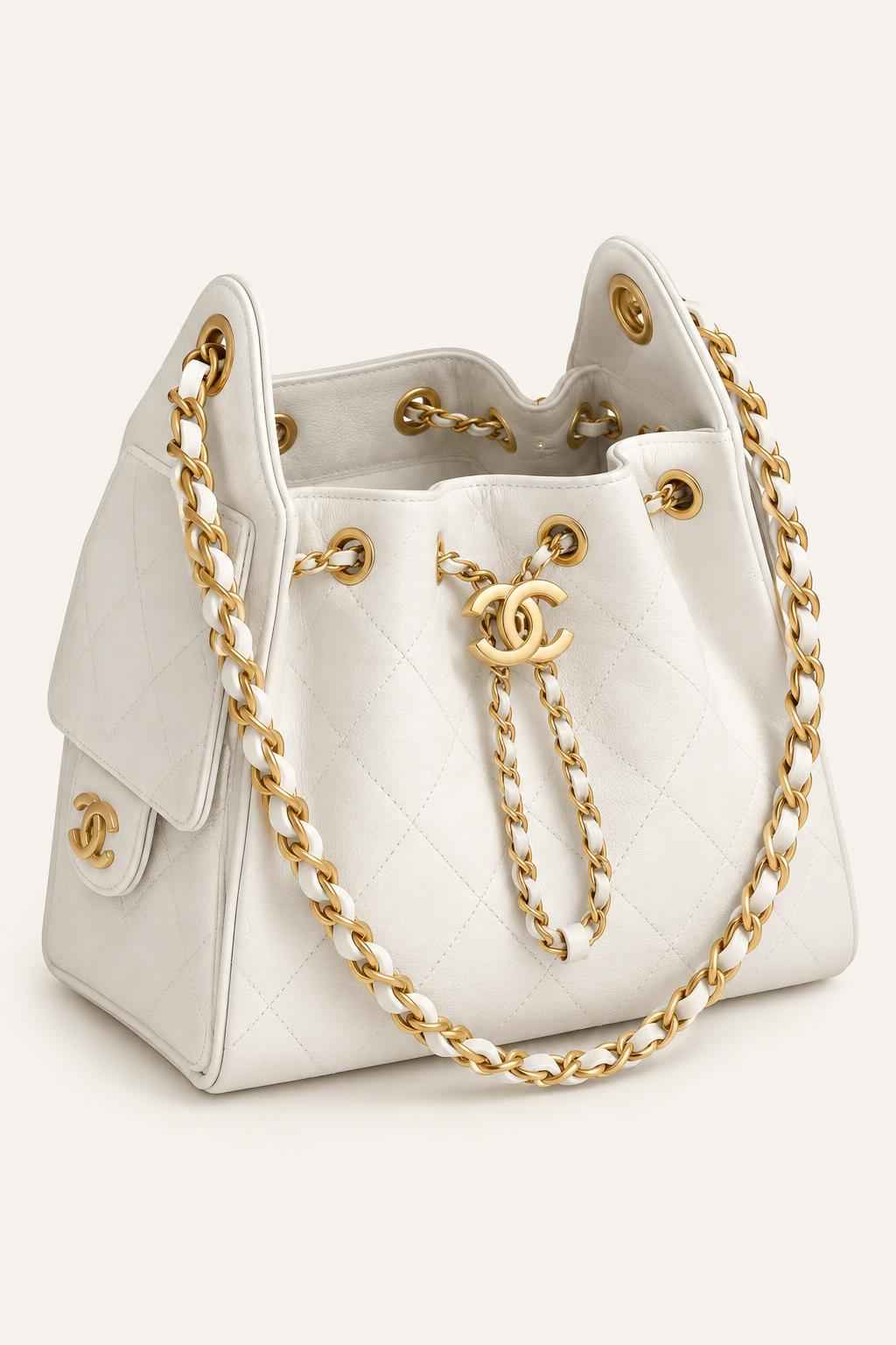 Quilted Chain Handle Bucket Bag
