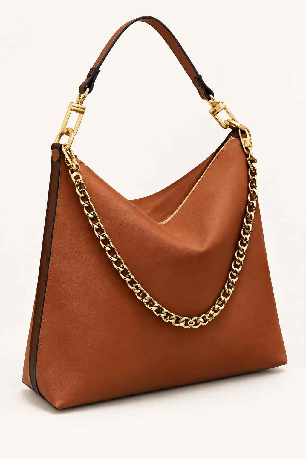 Chain Trim Hobo Shoulder Bag