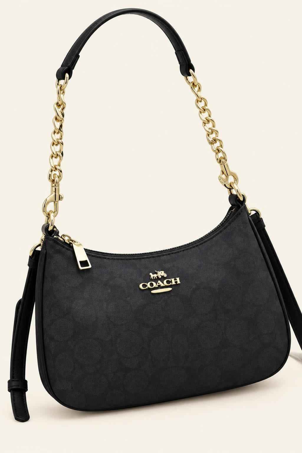Curved Zip Top Shoulder Bag