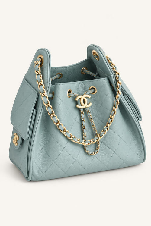Quilted Chain Handle Bucket Bag