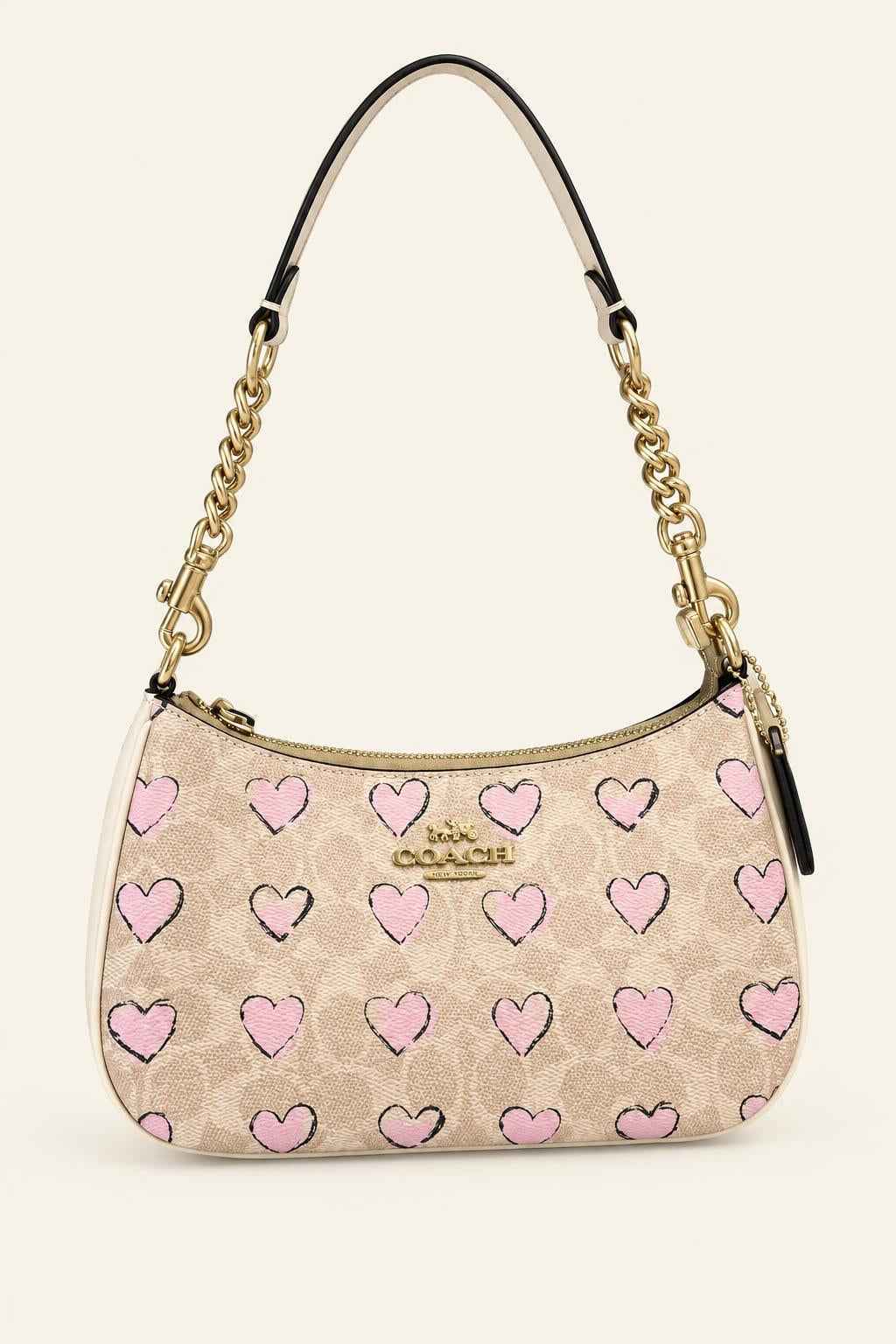 Printed Chain Accent Shoulder Bag