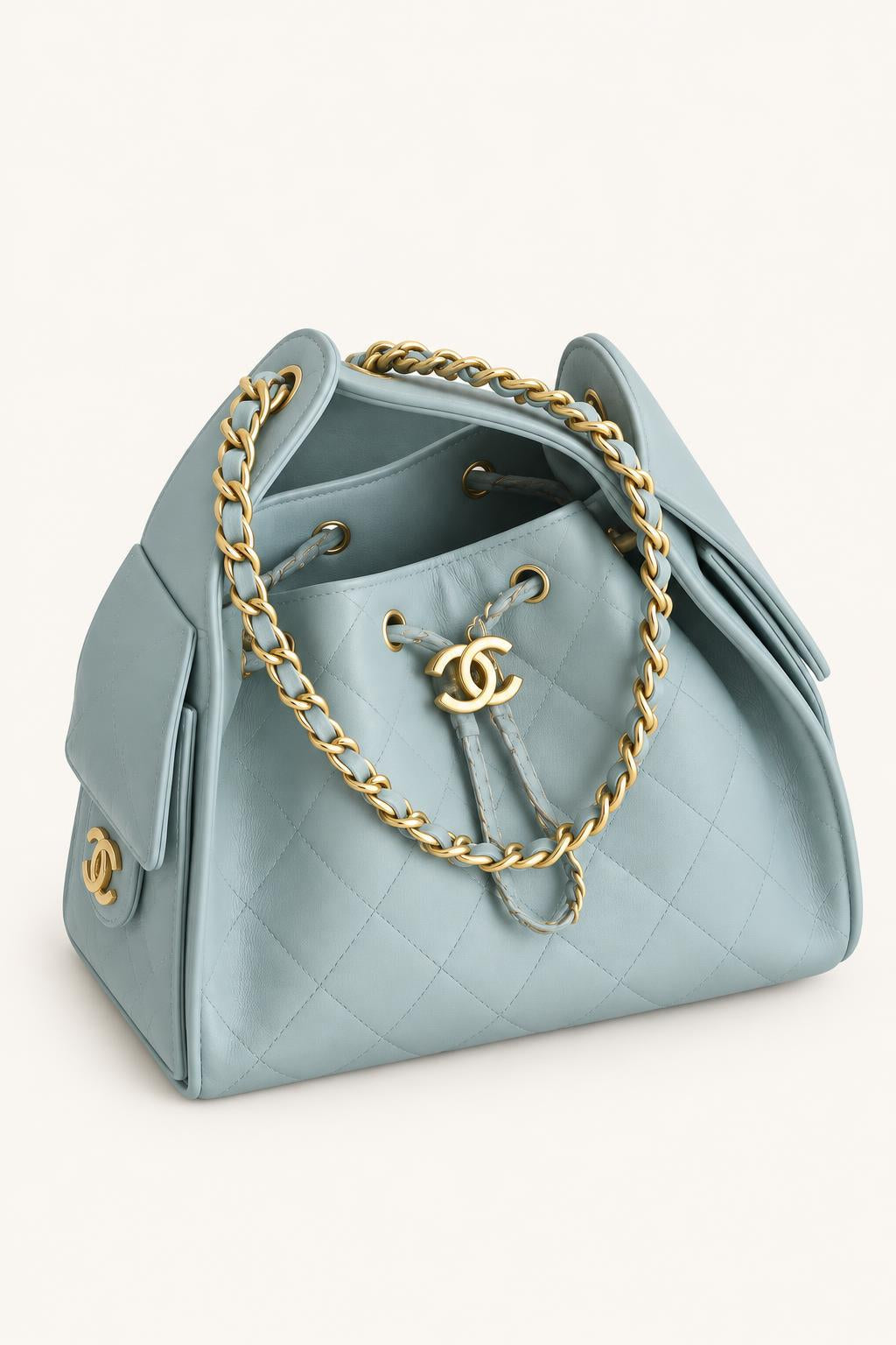 Quilted Chain Handle Bucket Bag