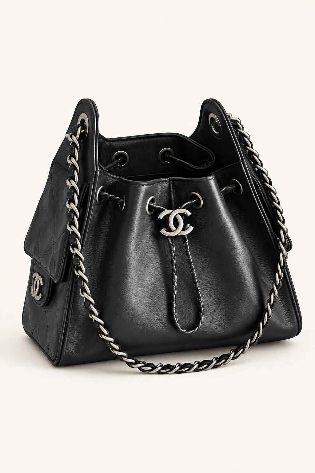 Quilted Chain Handle Bucket Bag
