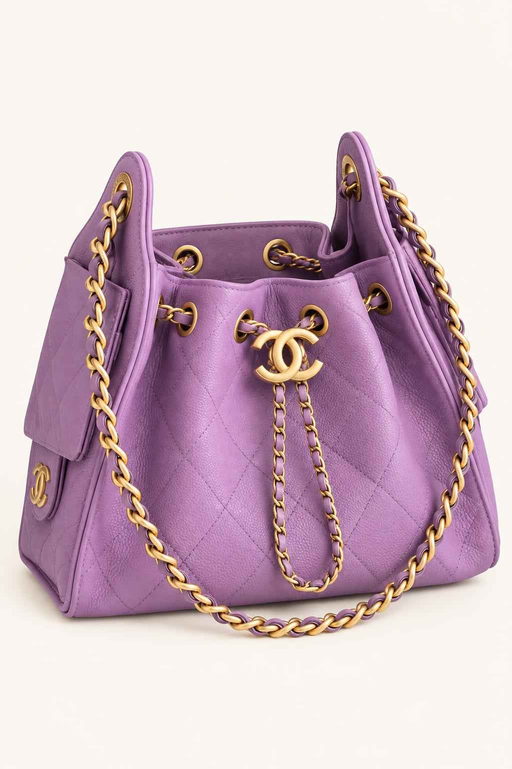 Quilted Chain Handle Bucket Bag