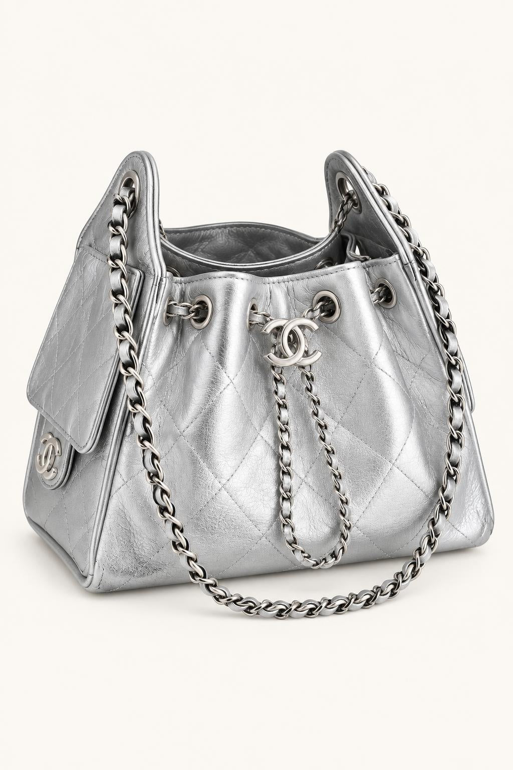 Quilted Chain Handle Bucket Bag