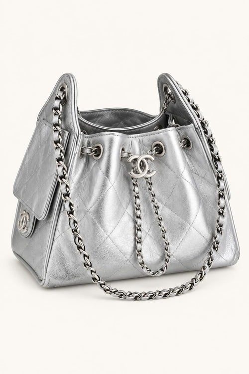 Quilted Chain Handle Bucket Bag