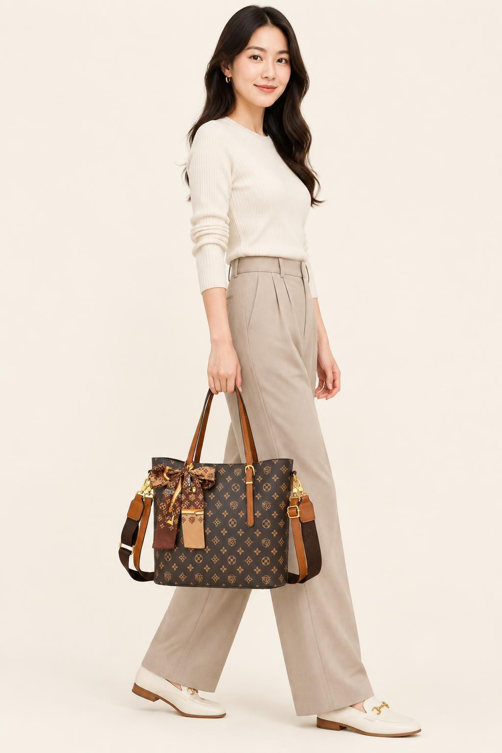 Scarf Bow Monogram Tote