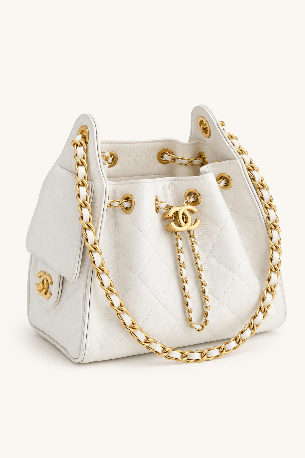 Quilted Chain Handle Bucket Bag
