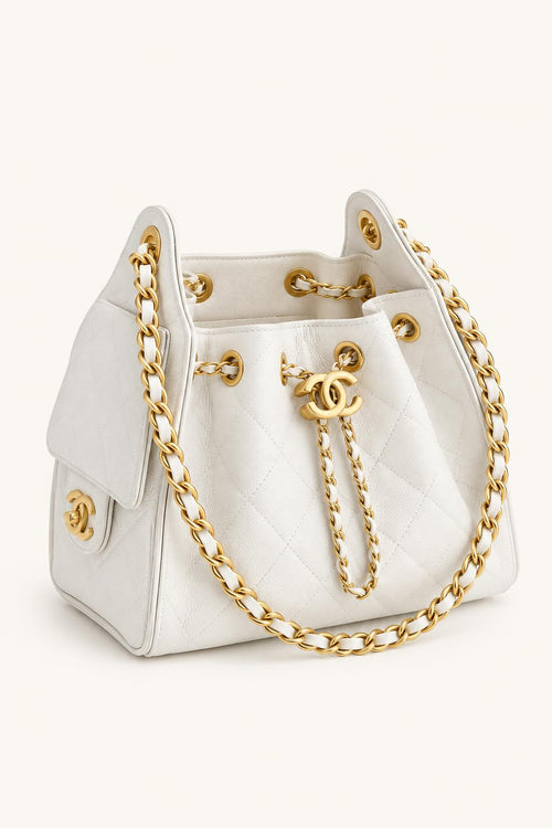 Quilted Chain Handle Bucket Bag