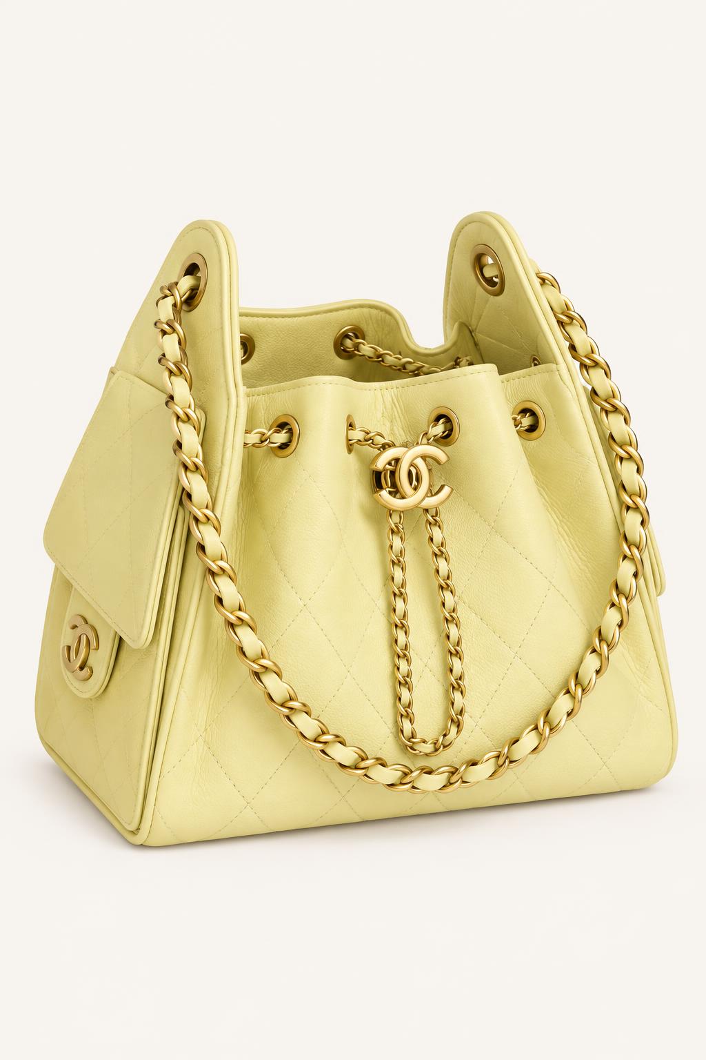 Quilted Chain Handle Bucket Bag