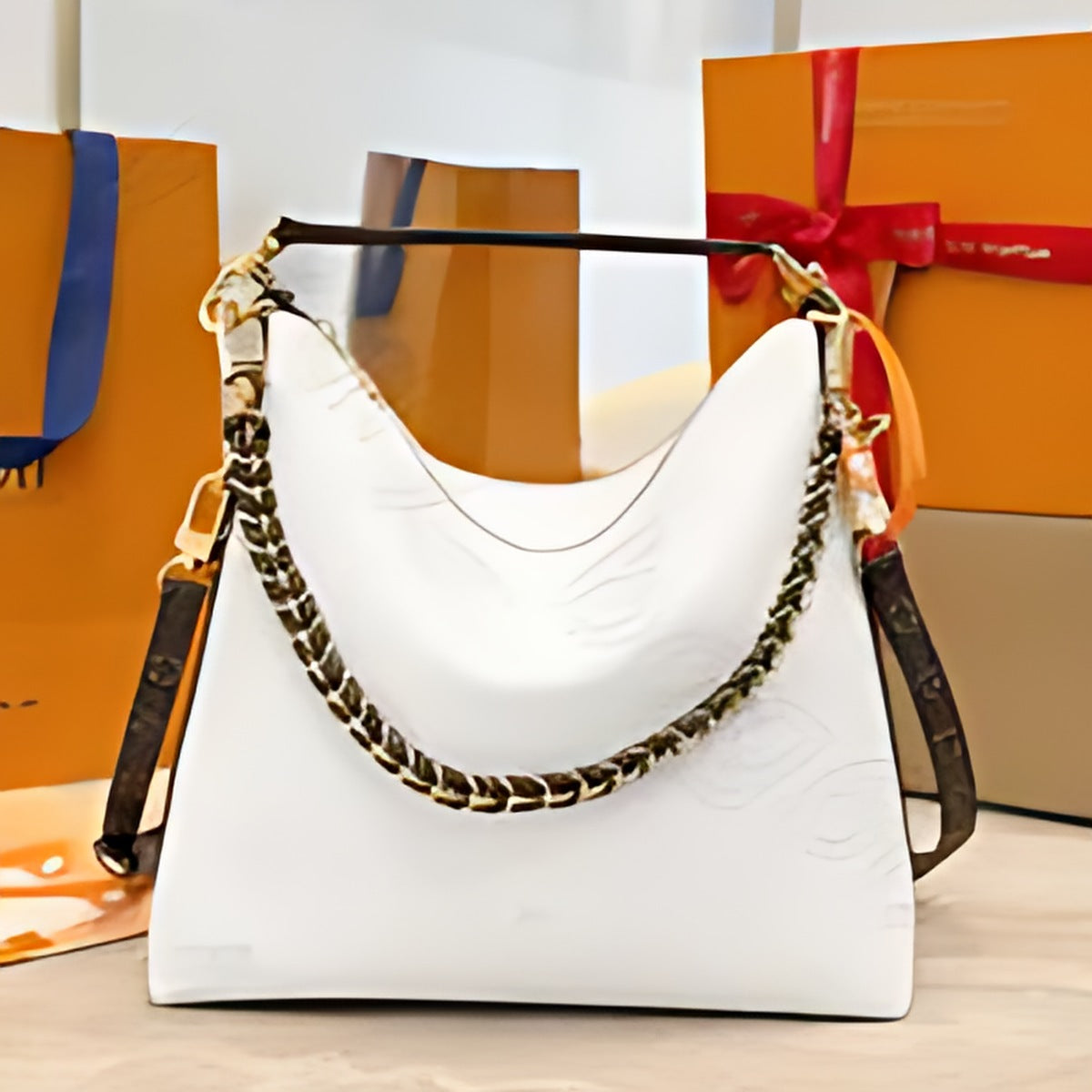 Chain Trim Hobo Shoulder Bag