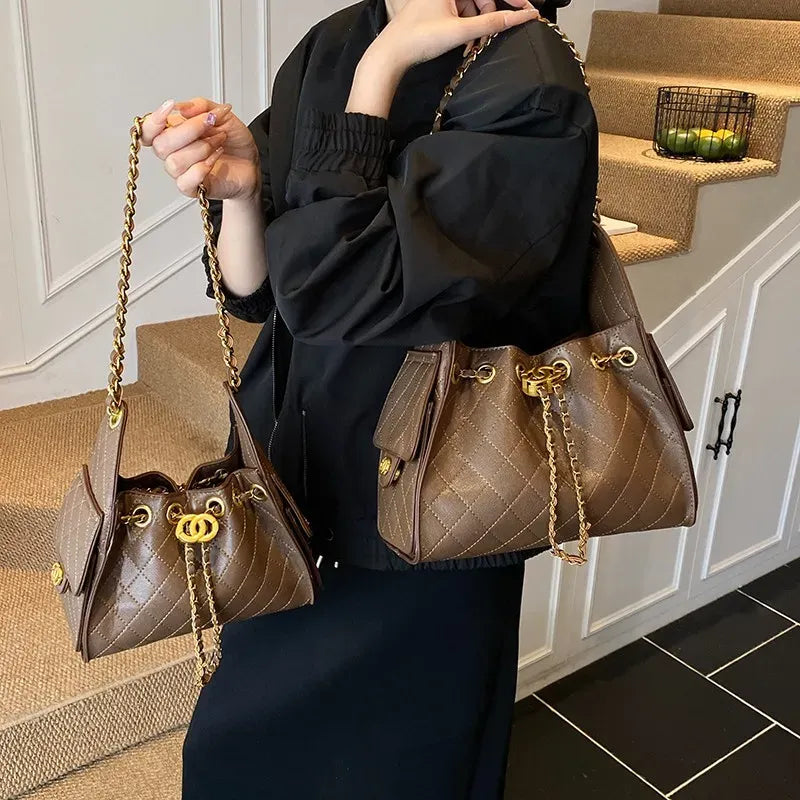 Quilted Chain Handle Shoulder Bag