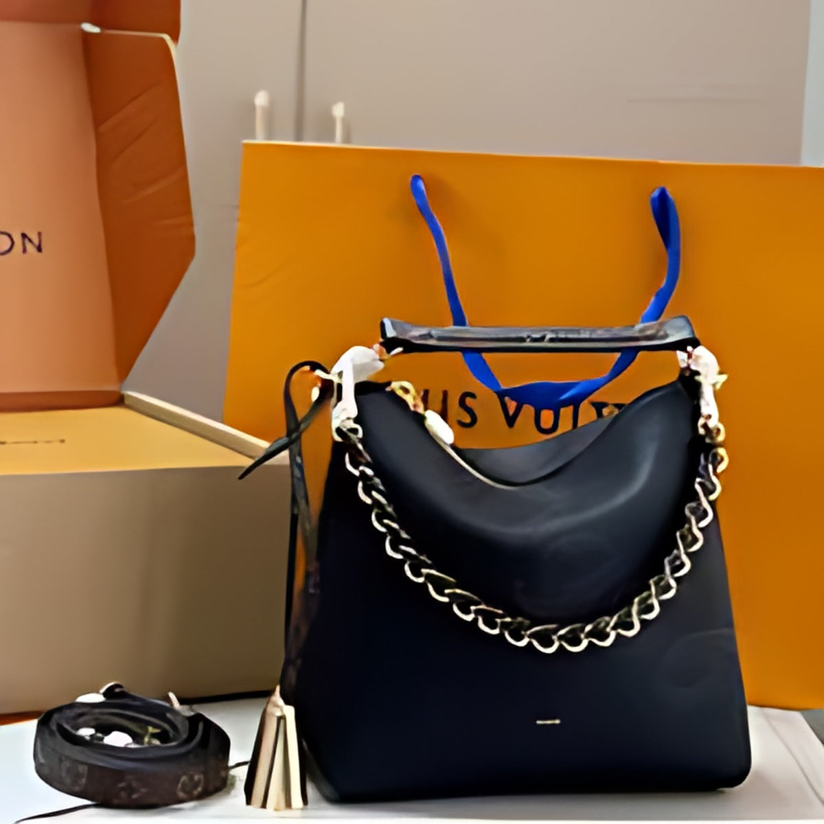 Chain Trim Hobo Shoulder Bag