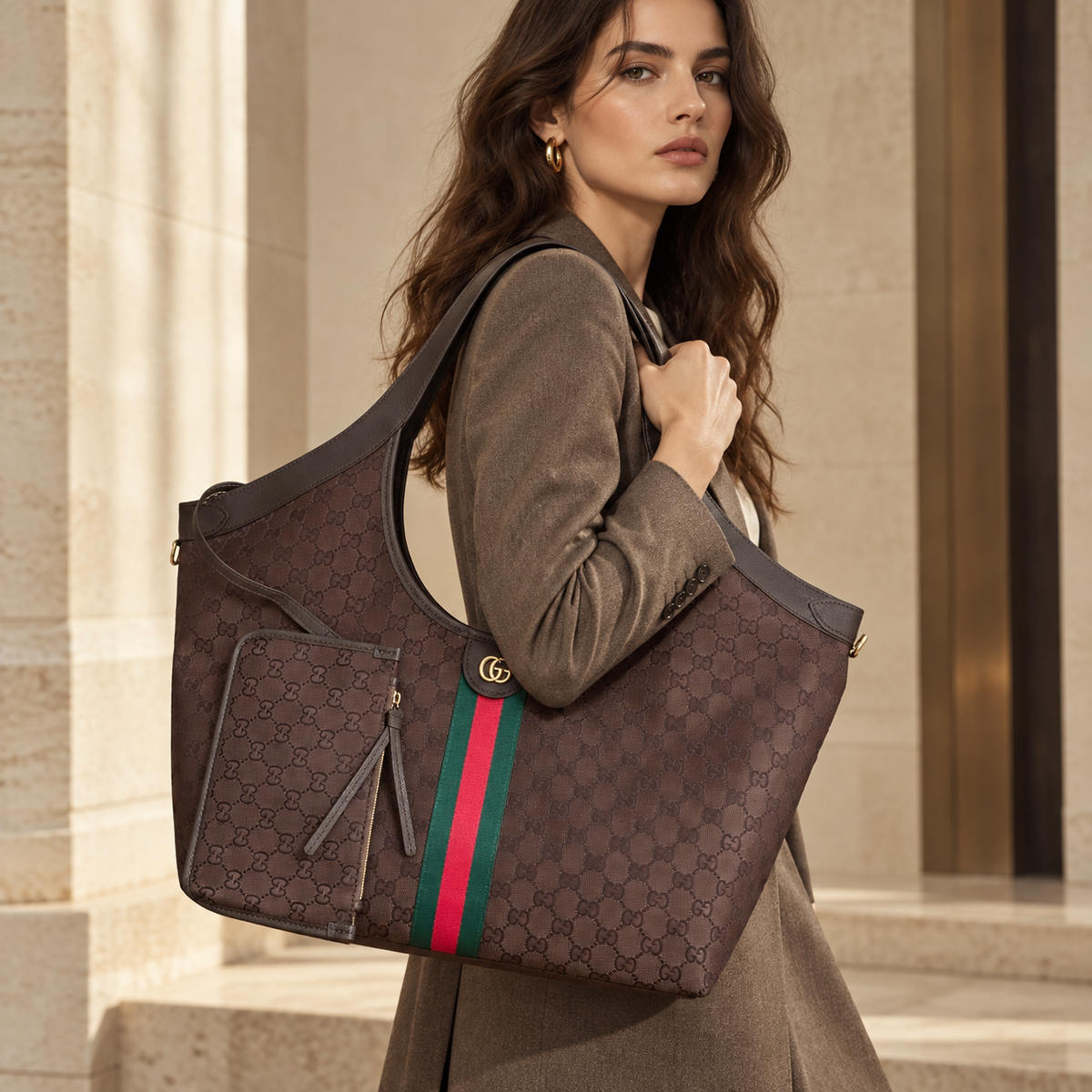 Monogram Stripe Hobo Tote