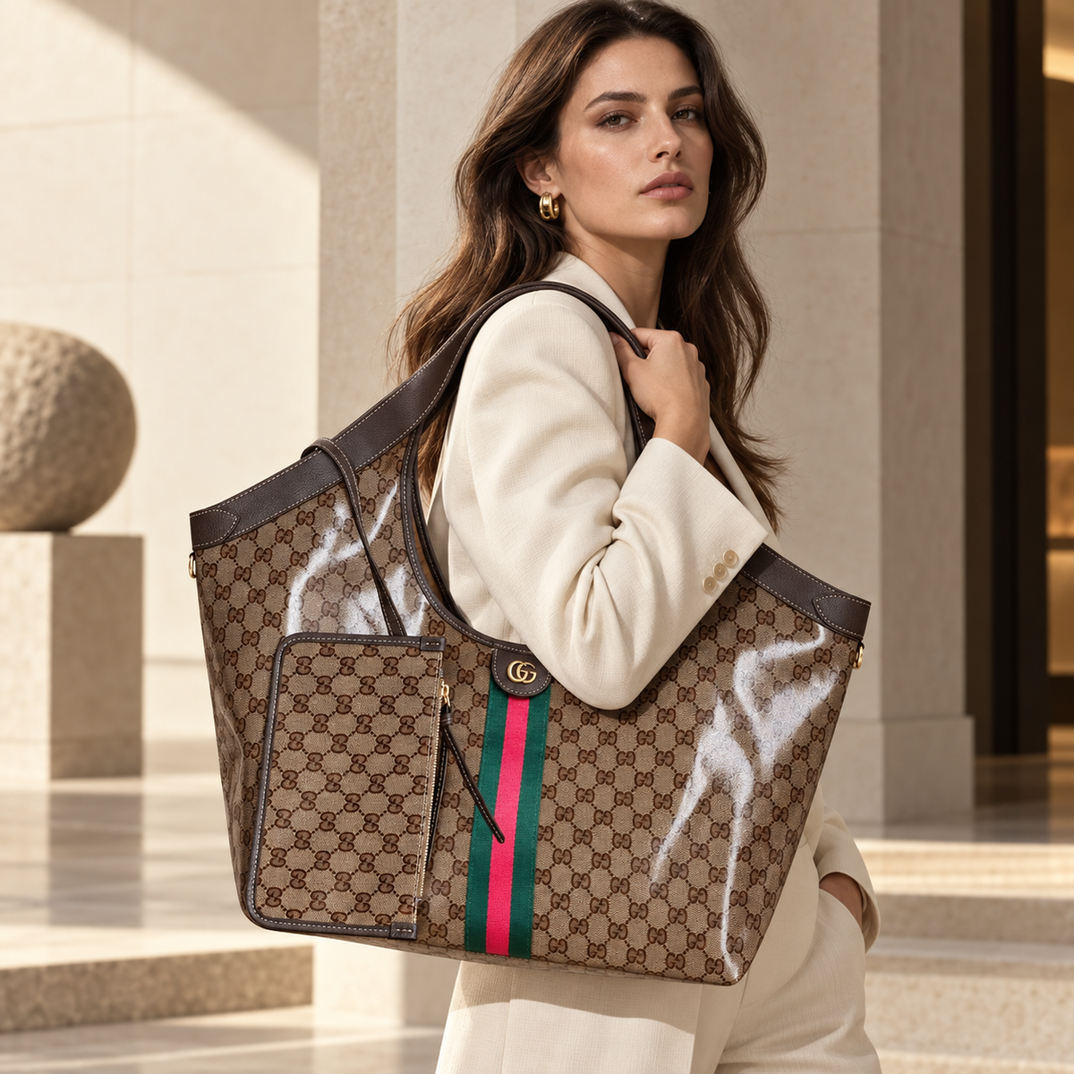 Monogram Stripe Hobo Tote