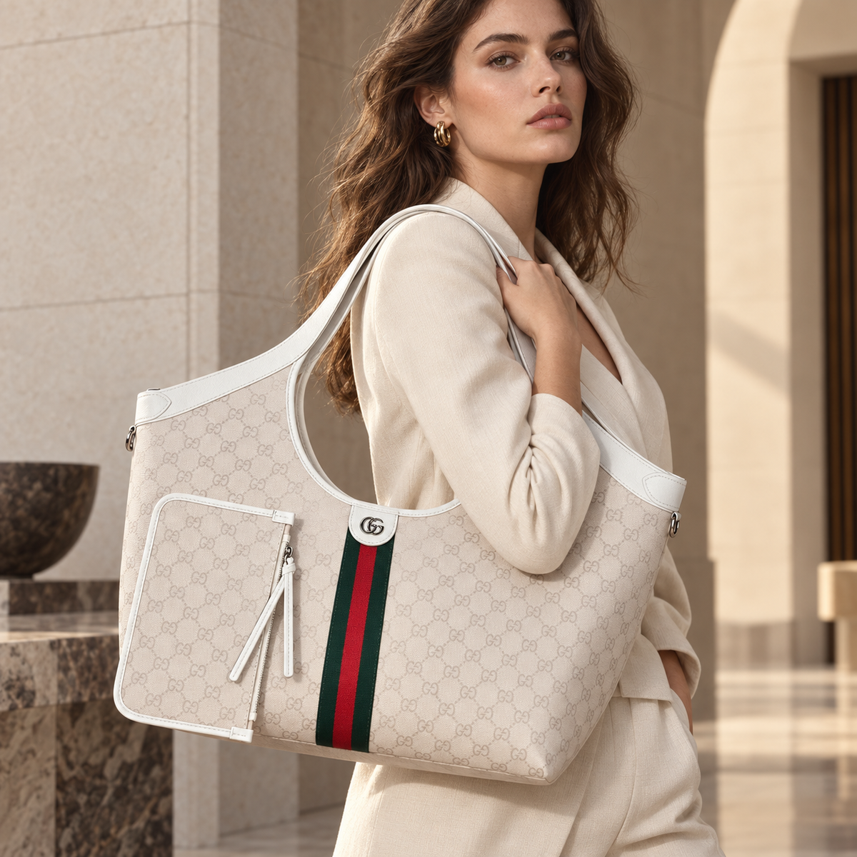 Monogram Stripe Hobo Tote