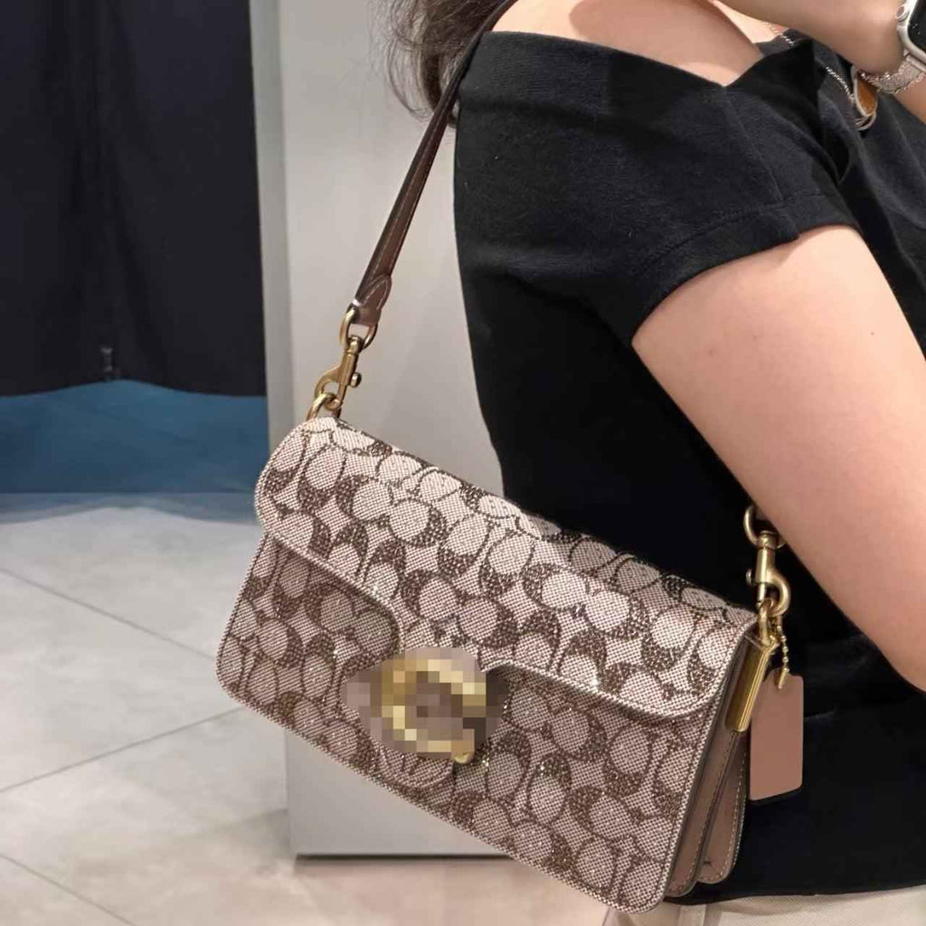 Printed Turn-Lock Shoulder Bag